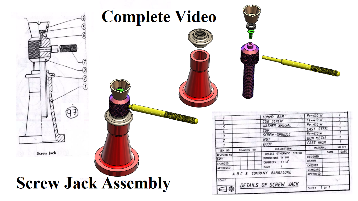 如何在 Solidworks 中制作螺旋升降机螺丝组件和所有零件视频